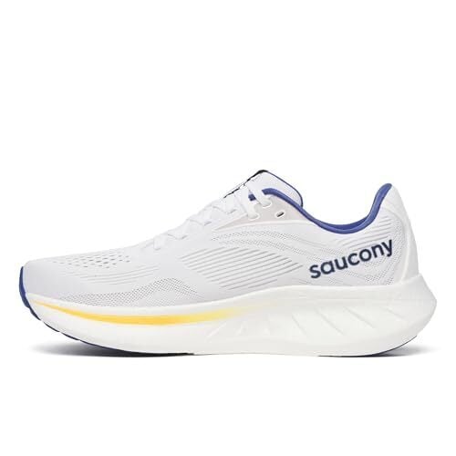 Saucony Men's Ride 18 Sneaker, White/Azurite, 9